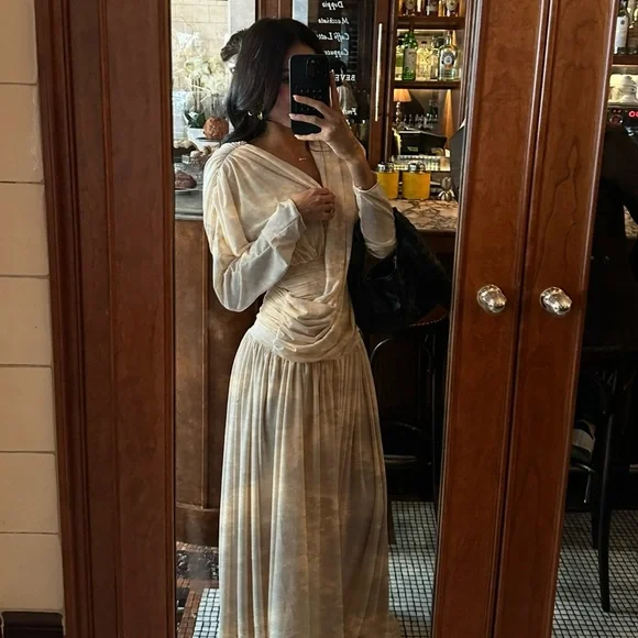 Elegant Cream Long Sleeve Maxi Dress - Picture 1 of 2